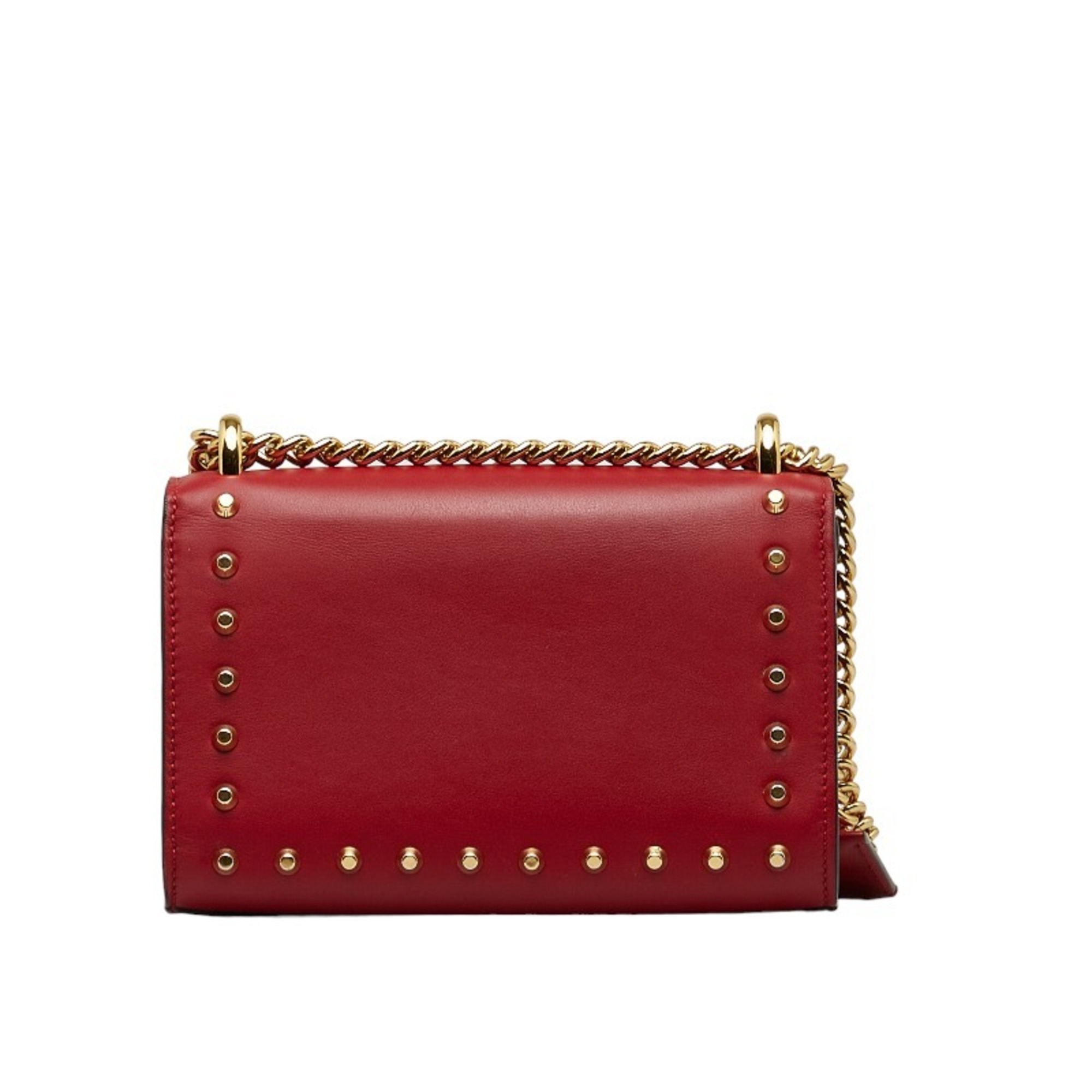 Gucci Paddock Studded Faux Pearl Chain Shoulder Bag 432182 Red Leather Women's GUCCI