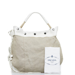 Prada handbag beige white canvas leather women's PRADA