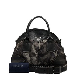 Prada Camouflage Studded Handbag Shoulder Bag BL0688 Khaki Black Nylon Leather Women's PRADA