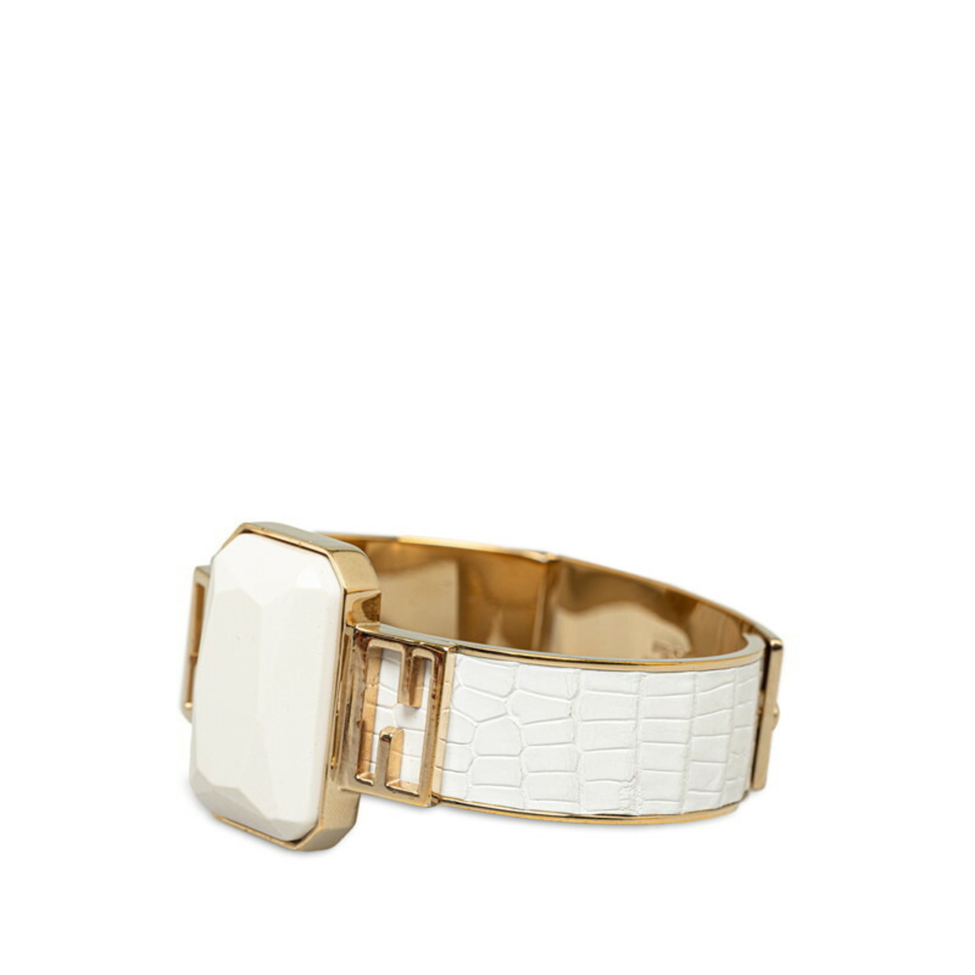 FENDI Bracelet Bangle White Gold Plated Leather Women's