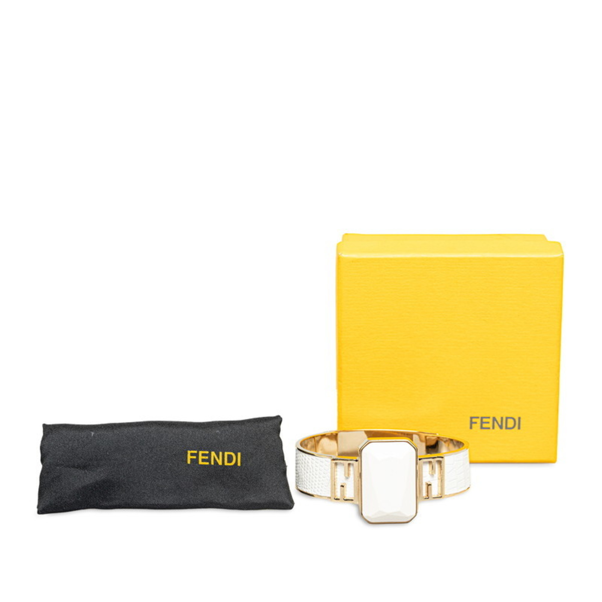 FENDI Bracelet Bangle White Gold Plated Leather Women's