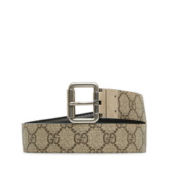 Gucci GG Supreme reversible belt in grey, black, PVC and leather for men GUCCI
