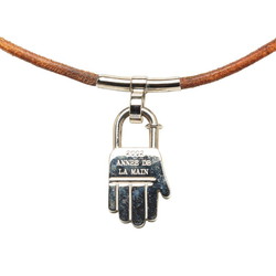 Hermes ANNEE DE LA MAIN hand motif choker necklace silver brown metal leather women's HERMES