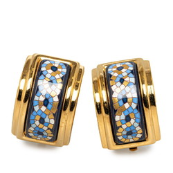 Hermes enamel cloisonné earrings gold blue plated women's HERMES