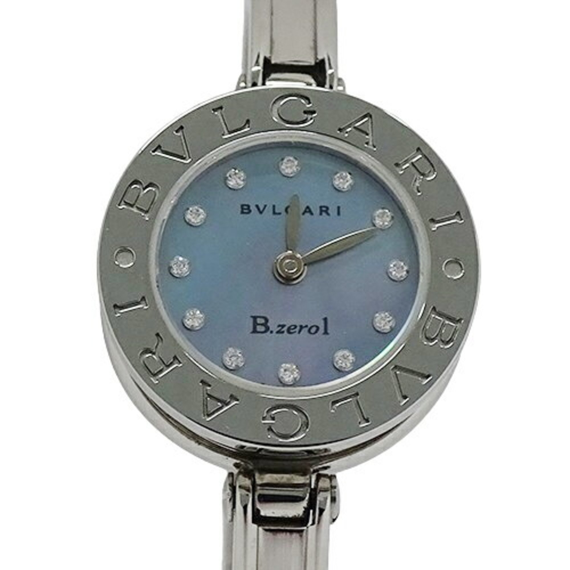 BVLGARI Women's Watch B-zero1 12P Diamond Blue Shell Quartz Stainless Steel SS BZ22S Bangle Silver Polished