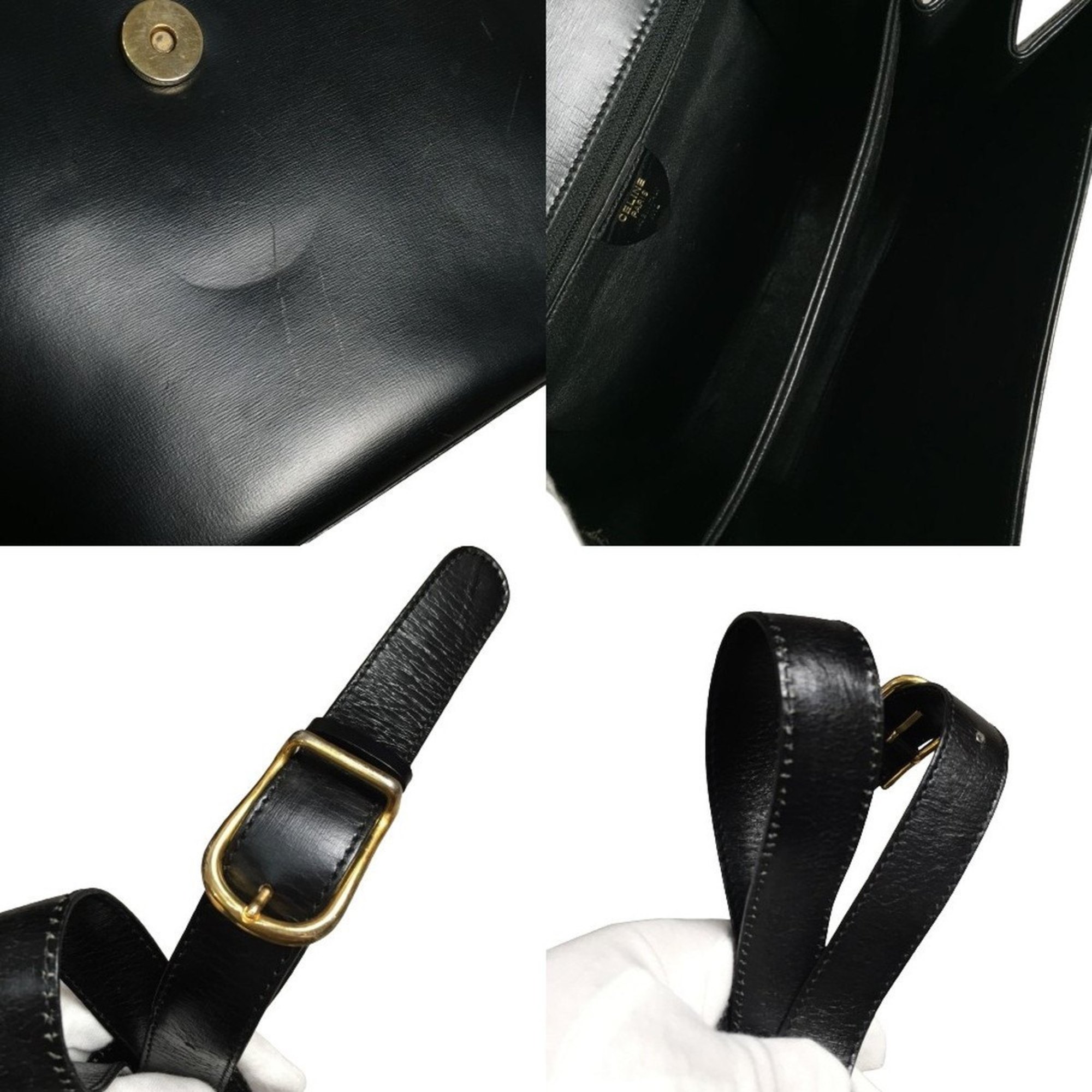 CELINE Horseshoe Leather Shoulder Bag for Women, Black, Kaizuka Store ITSUWKT1KO2S RM1313D