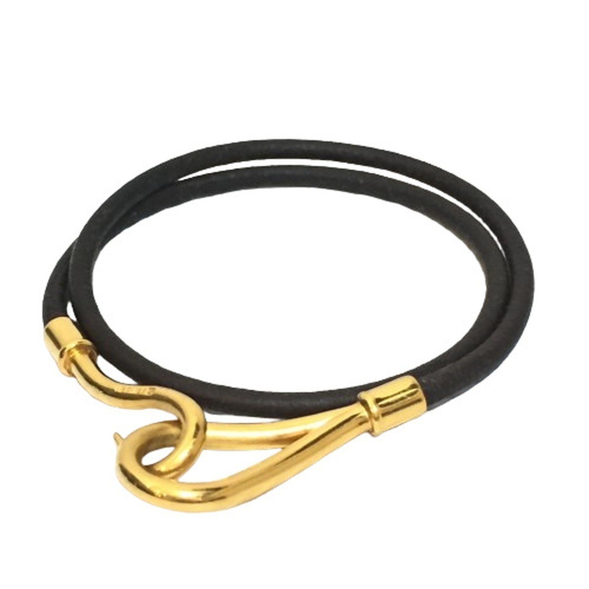 HERMES Jumbo 2-row leather bracelet choker for men and women, accessory, gold black, Kaizuka store IT8SVSUJ74CA RM1276D