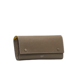 Celine Large Flap Multi-Function Long Wallet Greige Yellow Leather Women's CELINE