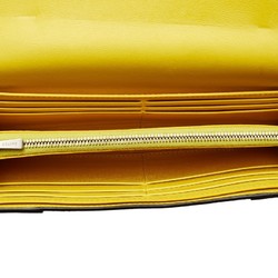 Celine Large Flap Multi-Function Long Wallet Greige Yellow Leather Women's CELINE