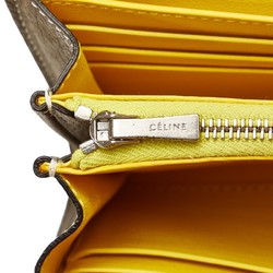 Celine Large Flap Multi-Function Long Wallet Greige Yellow Leather Women's CELINE