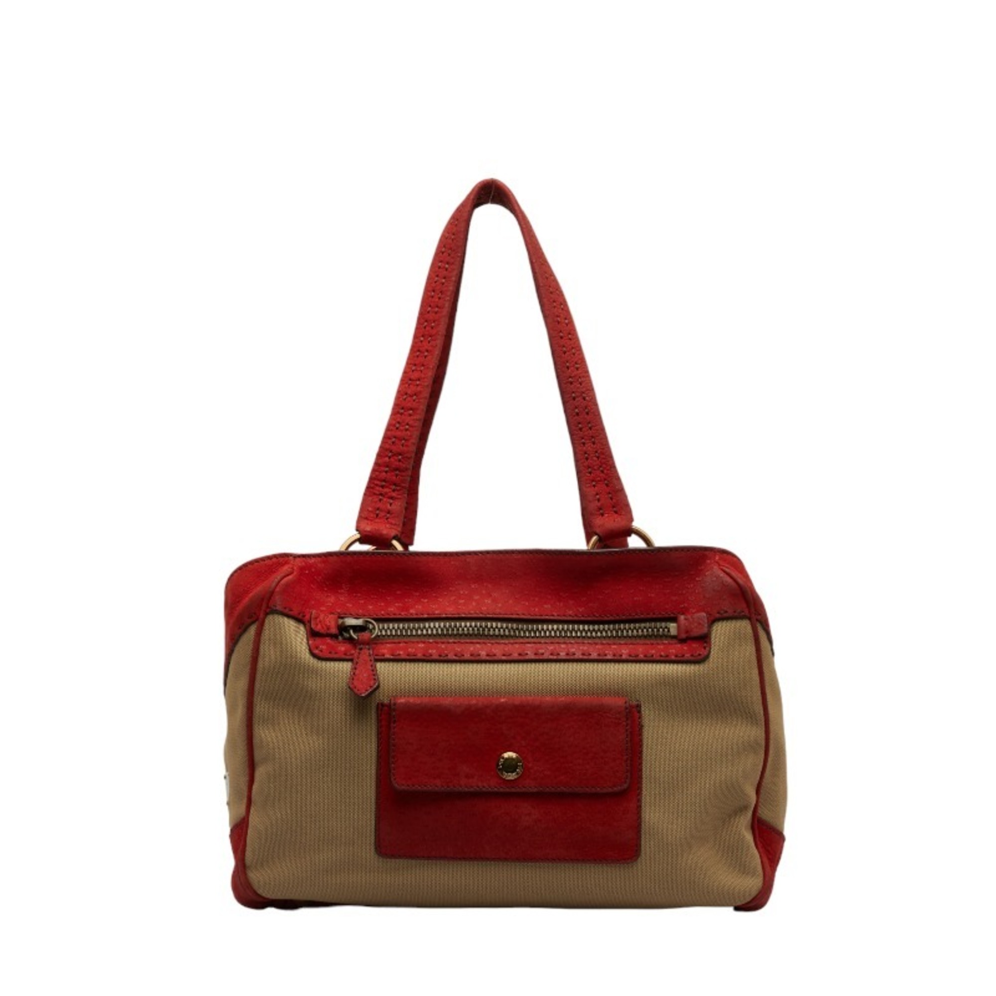Prada handbag beige red canvas leather women's PRADA