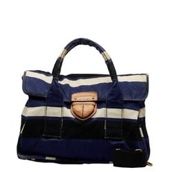 Prada Handbag Shoulder Bag Blue Multicolor Canvas Leather Women's PRADA