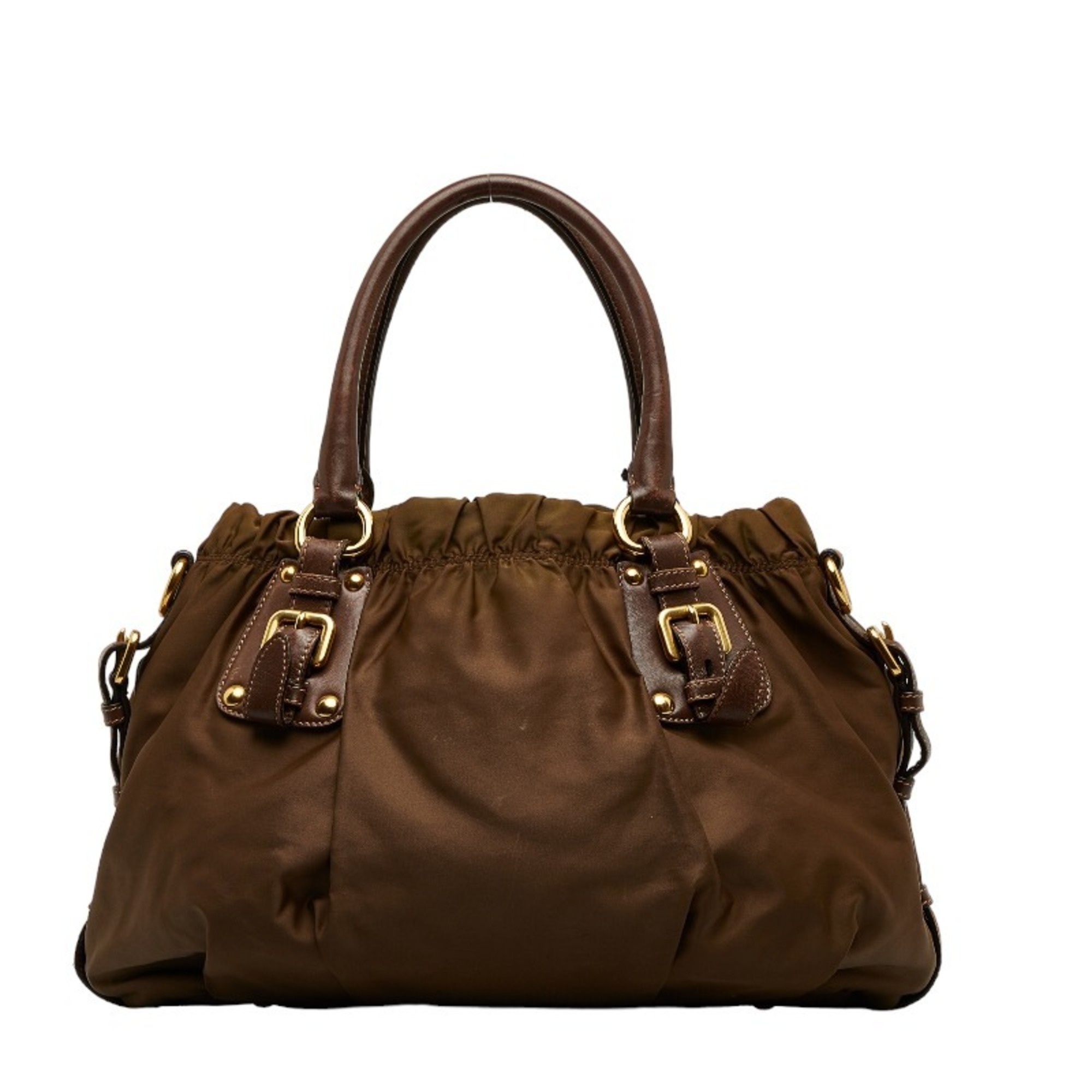 Prada Jacquard Handbag Shoulder Bag Brown Nylon Leather Women's PRADA