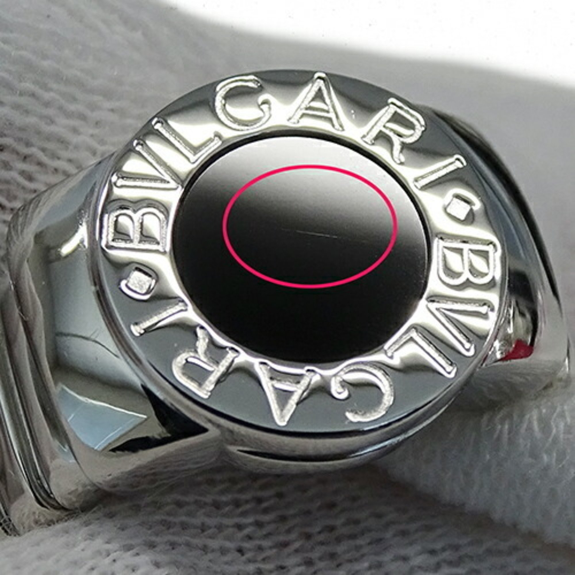 BVLGARI Ring for Women, 750WG Onyx, Tubogas, White Gold, Size 8, Polished