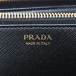 PRADA Wallet for Women and Men, Long Wallet, Saffiano Black, 1ML506, Round