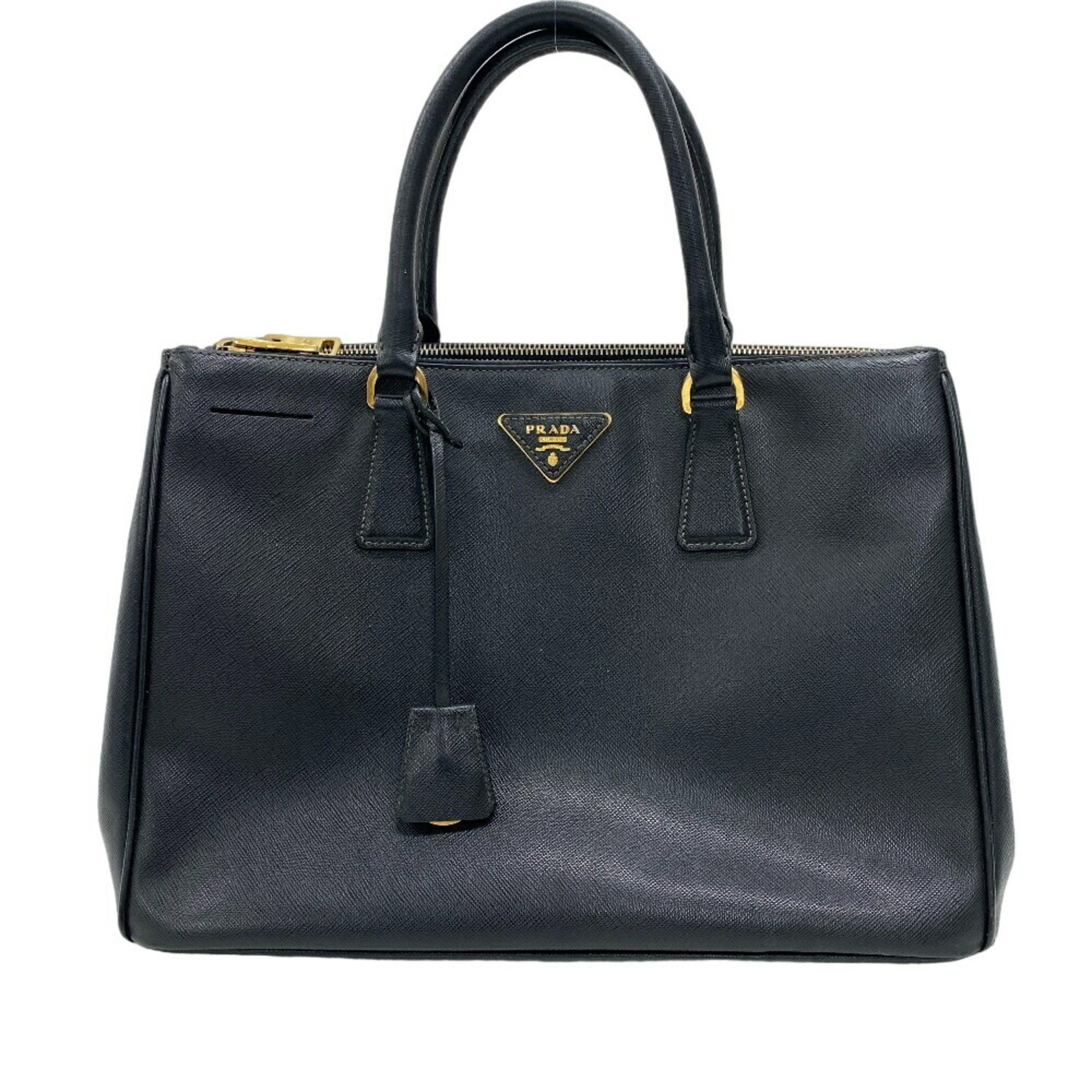 PRADA Prada Saffiano Triangle Plate Handbag Black Women's