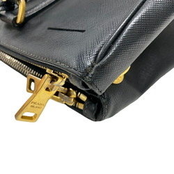 PRADA Prada Saffiano Triangle Plate Handbag Black Women's