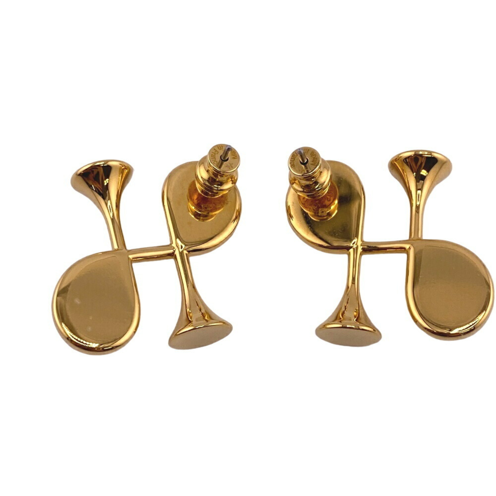 HERMES Hermes Cor Trumpet Motif Earrings Gold Women's