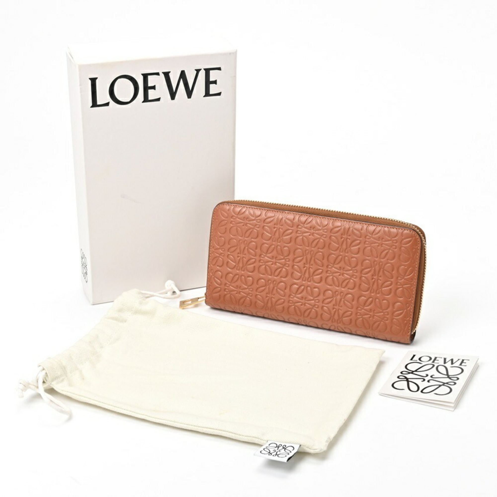LOEWE Repeat Anagram Zip Around Wallet Leather Camel E-155670
