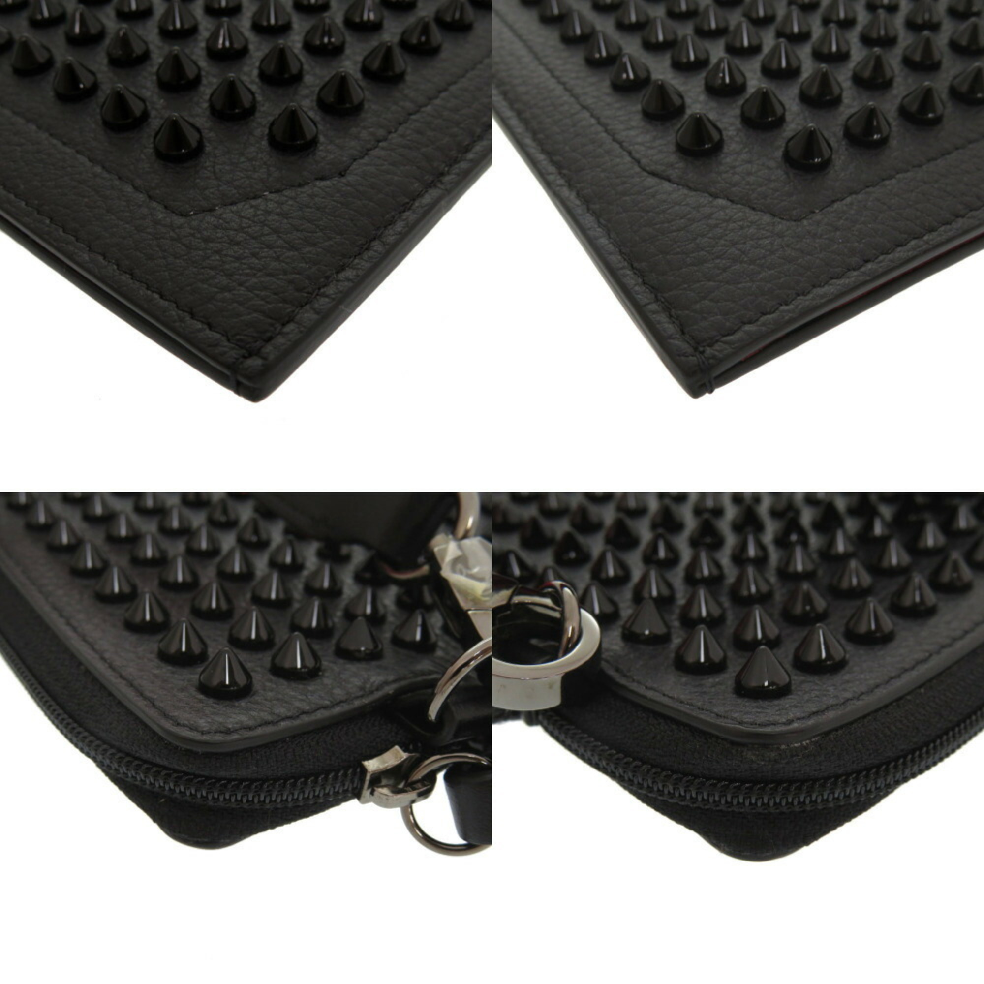 Christian Louboutin Studded Leather Black 1205145 Phone Shoulder Bag 0221