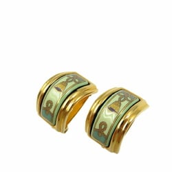 Hermes enamel metal cloisonné gold green earrings 0181HEREMS