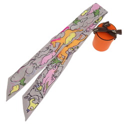 Hermes Twilly Thousand and One Rabbits Gripere Rose Jaune Scarf Muffler 0254 HERMES