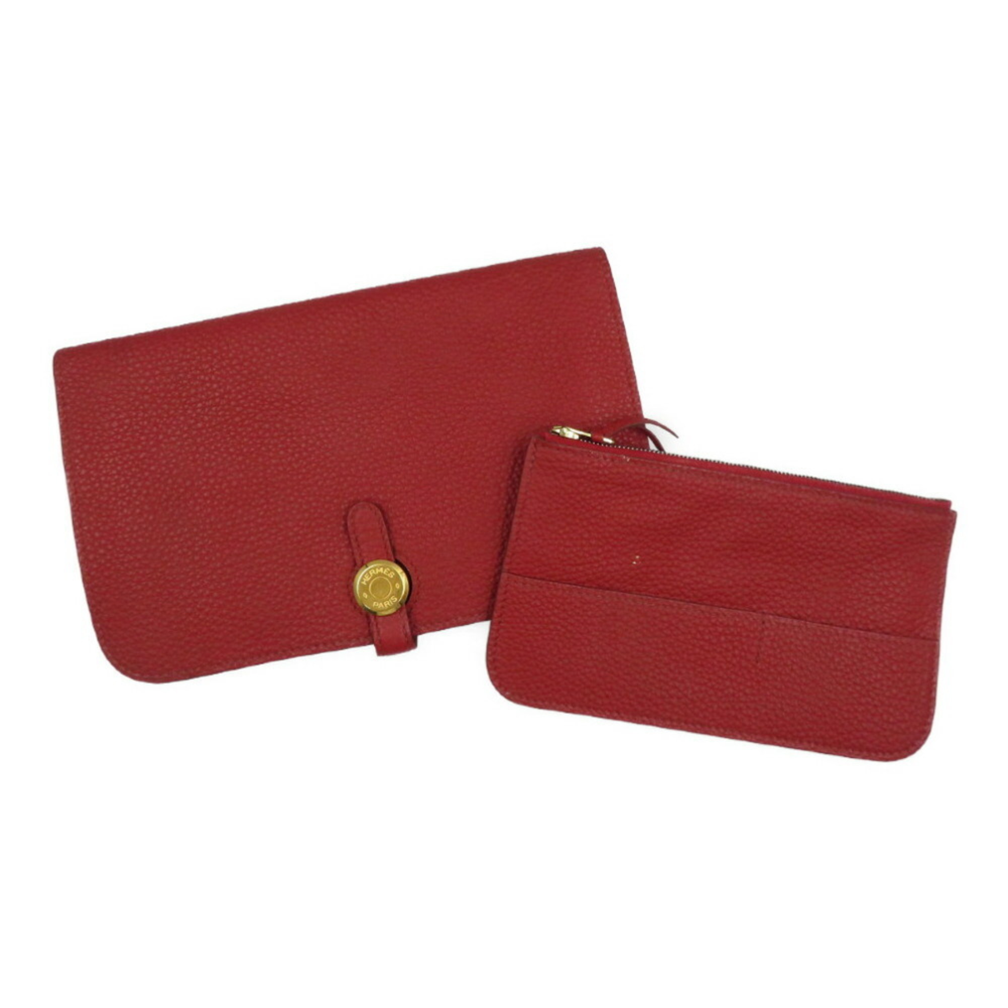 Hermes Dogon Duo GM P stamp Togo Red Bi-fold long wallet 0008HERMES