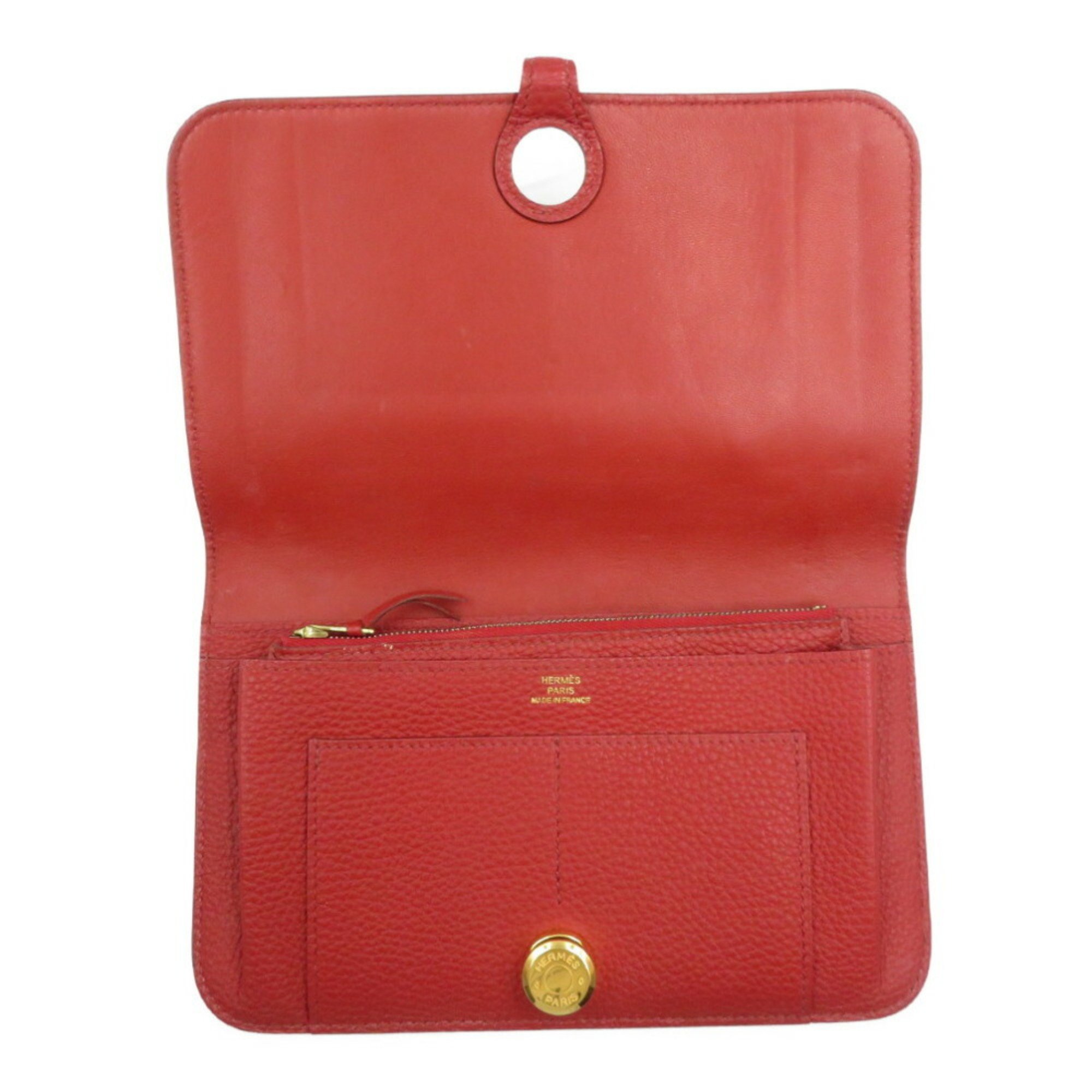 Hermes Dogon Duo GM P stamp Togo Red Bi-fold long wallet 0008HERMES