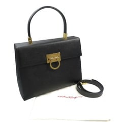 Salvatore Ferragamo Gancini BA-21 0290 Leather Black Handbag Shoulder Bag 0193Salvatore