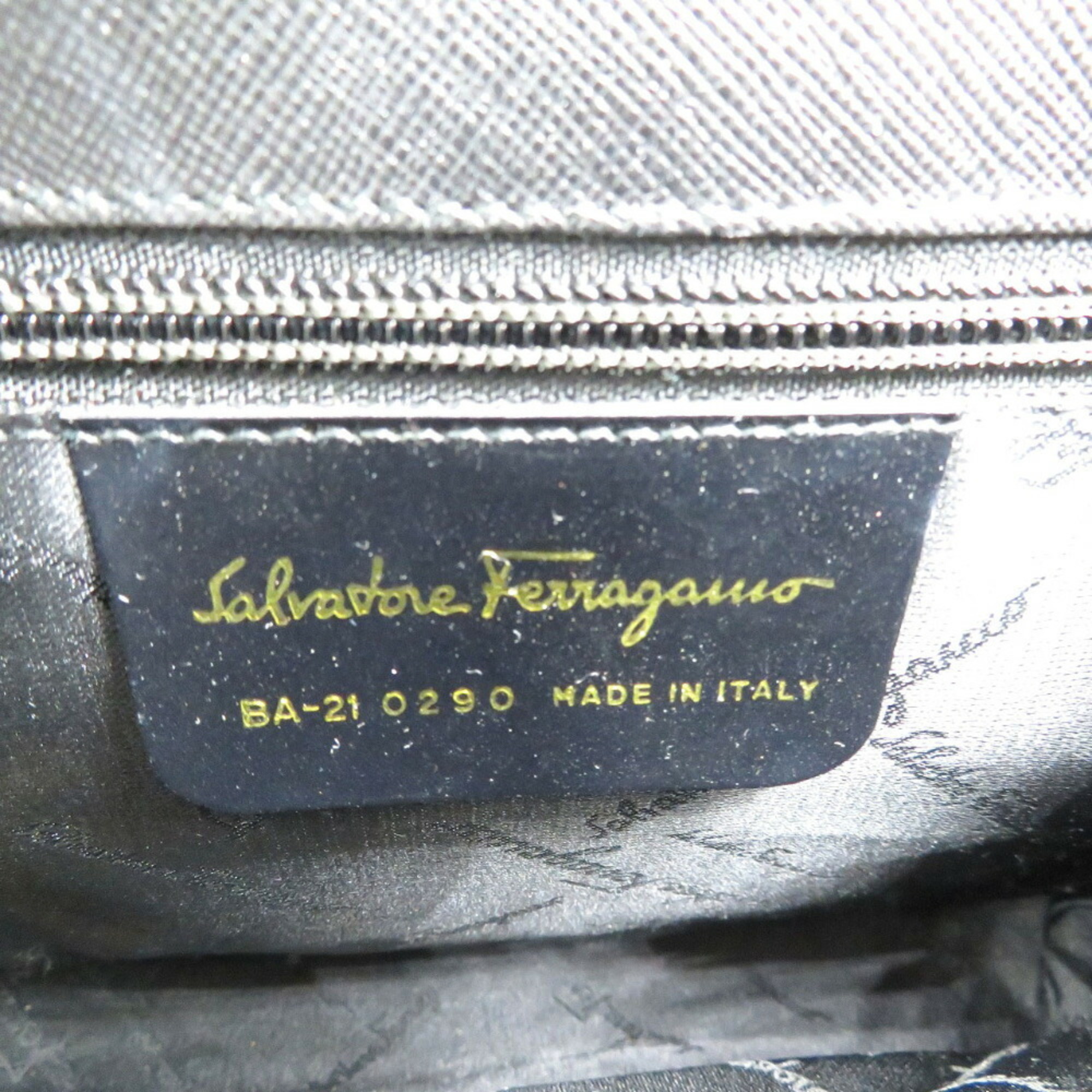 Salvatore Ferragamo Gancini BA-21 0290 Leather Black Handbag Shoulder Bag 0193Salvatore