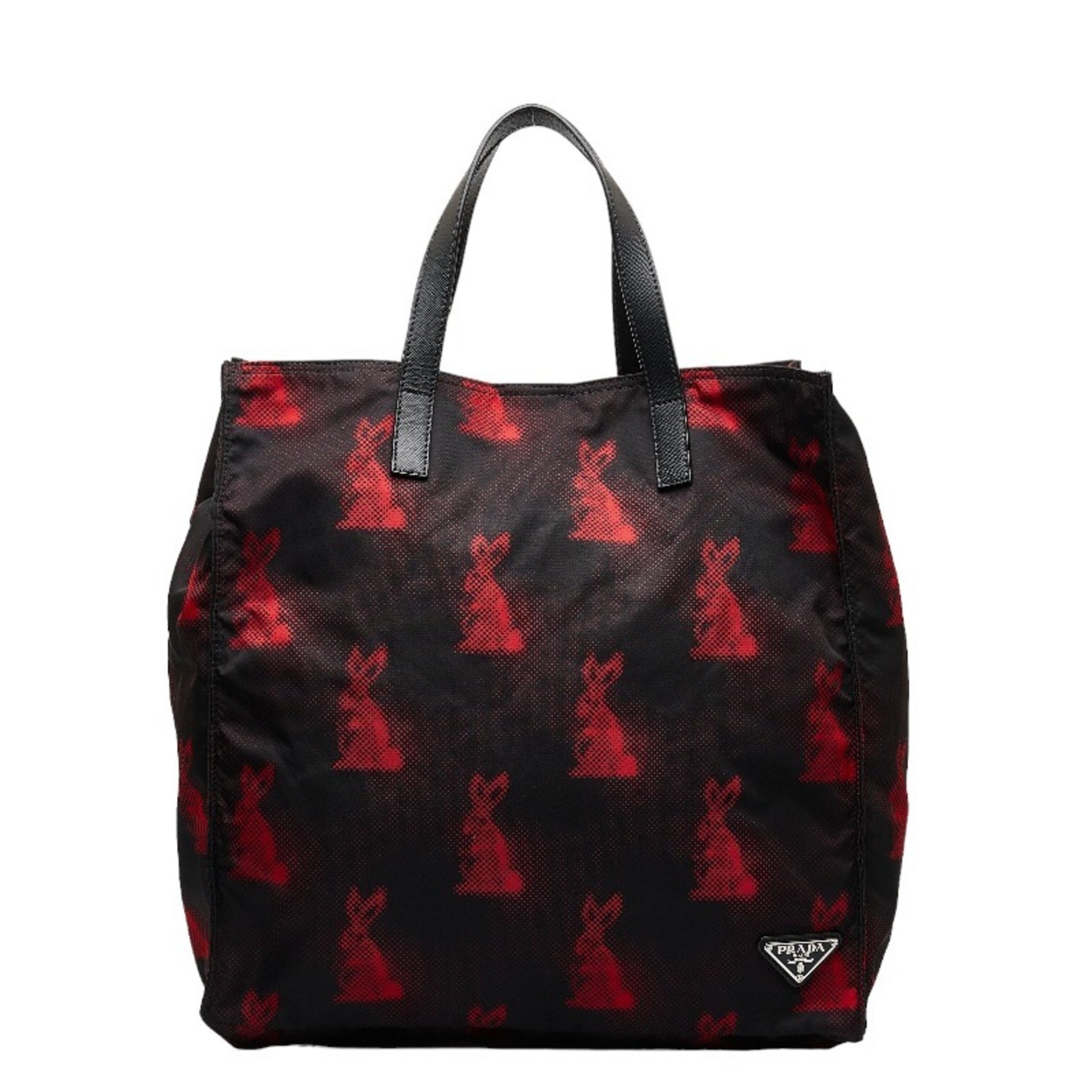 Prada Rabbit Tote Bag Shoulder Black Red Nylon Women's PRADA
