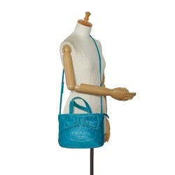 Prada Jacquard Ribbon Handbag Shoulder Bag 1BA084 Blue Nylon Leather Women's PRADA