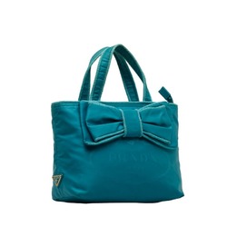 Prada Jacquard Ribbon Handbag Shoulder Bag 1BA084 Blue Nylon Leather Women's PRADA