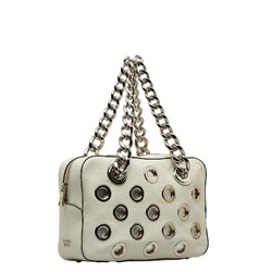 PRADA CITI FORI Punching Chain Handbag 1BB017 White Leather Women's