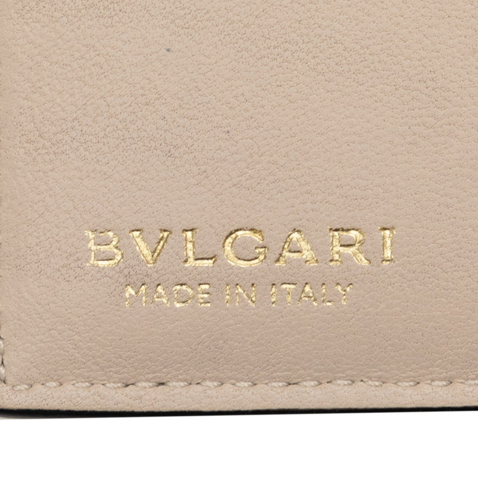 BVLGARI Milky Over Tri-fold Wallet Compact 289351 Gold Leather Women's