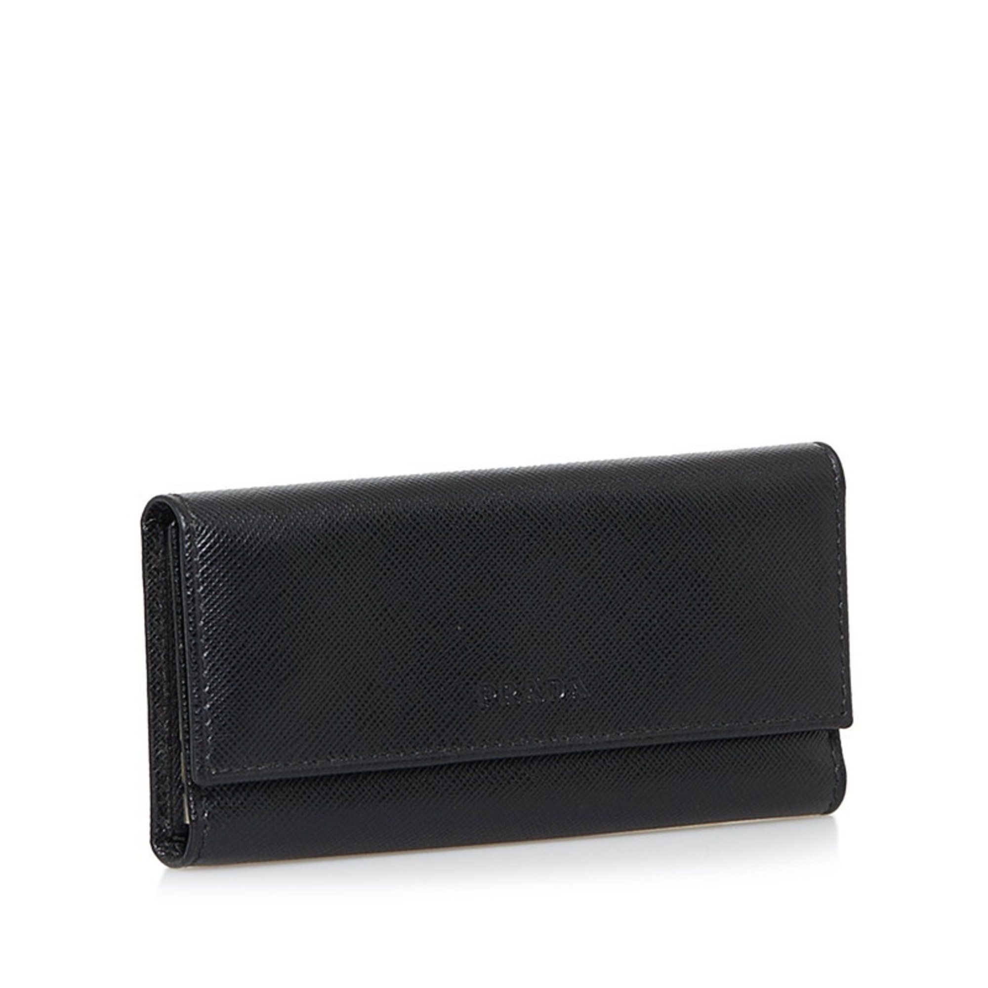 Prada Saffiano 6-ring key case, black leather, for women, PRADA