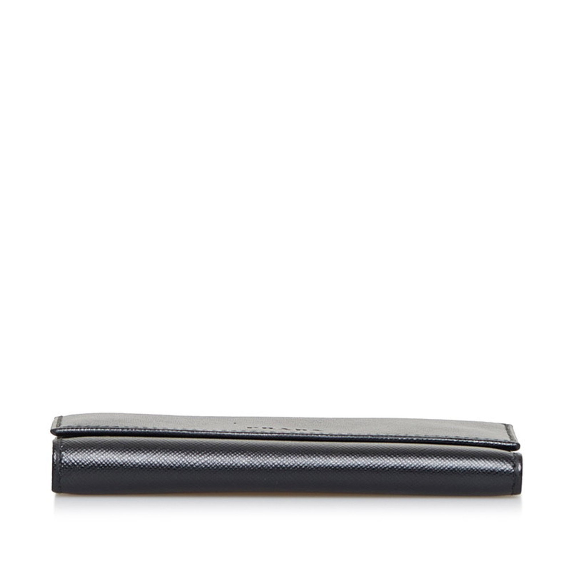 Prada Saffiano 6-ring key case, black leather, for women, PRADA