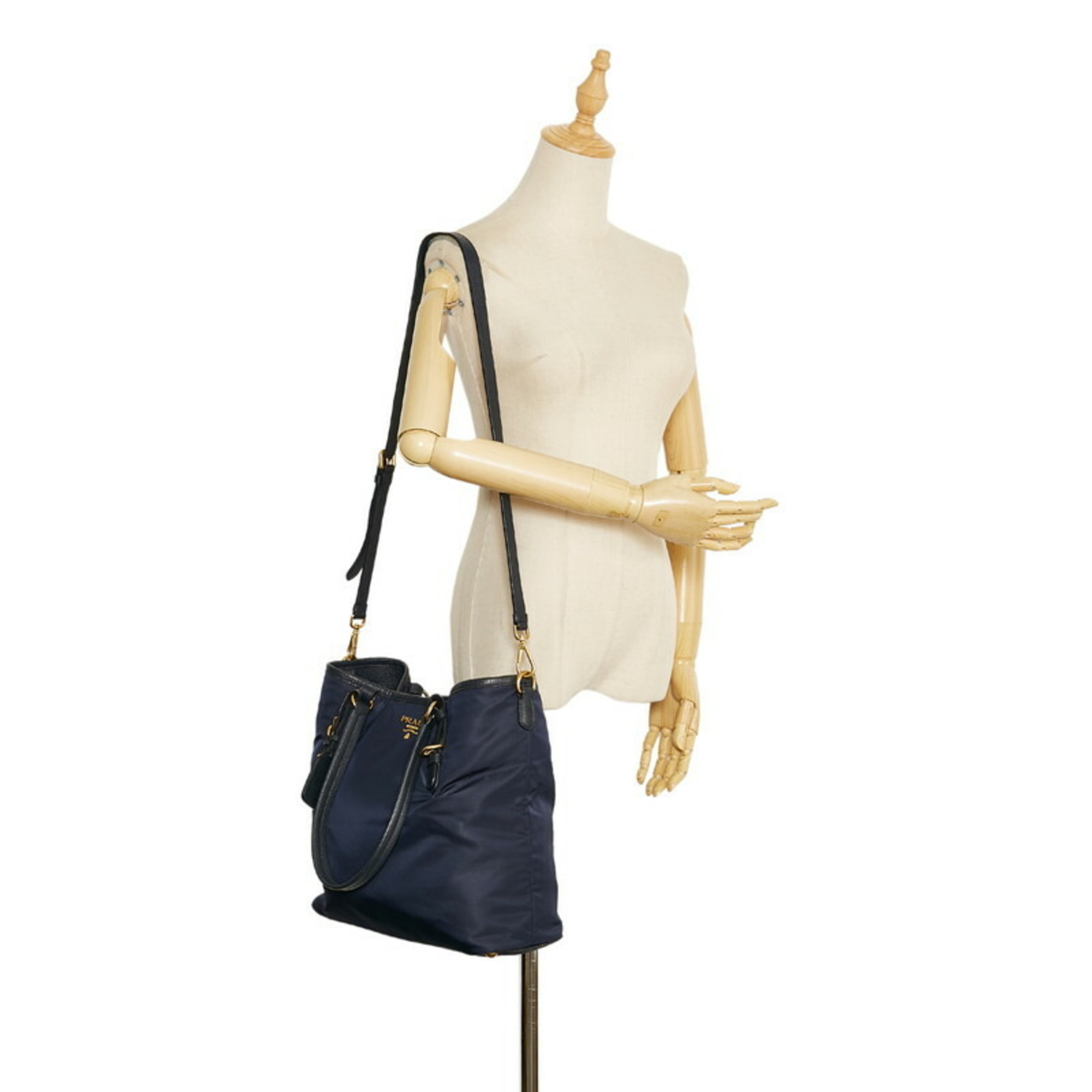 Prada Tote Bag Shoulder Navy Nylon Leather Women's PRADA