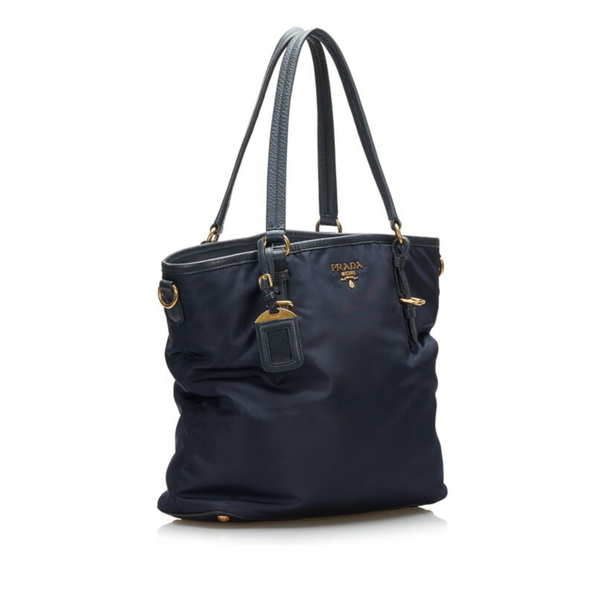 Prada Tote Bag Shoulder Navy Nylon Leather Women's PRADA