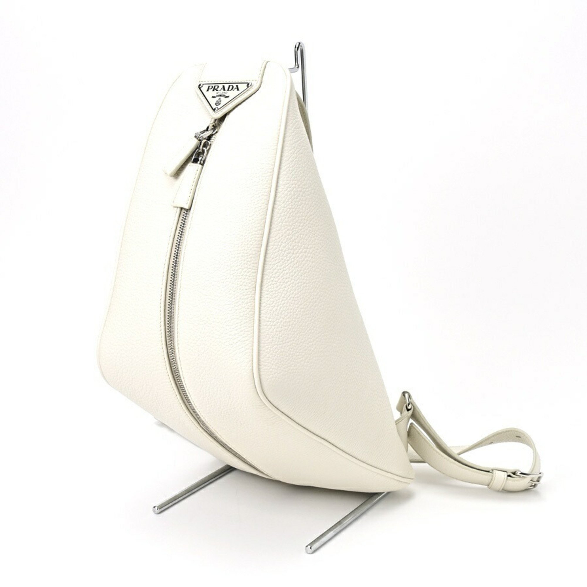 PRADA Vitello Triangle Backpack 2VZ099 Leather White S-155750