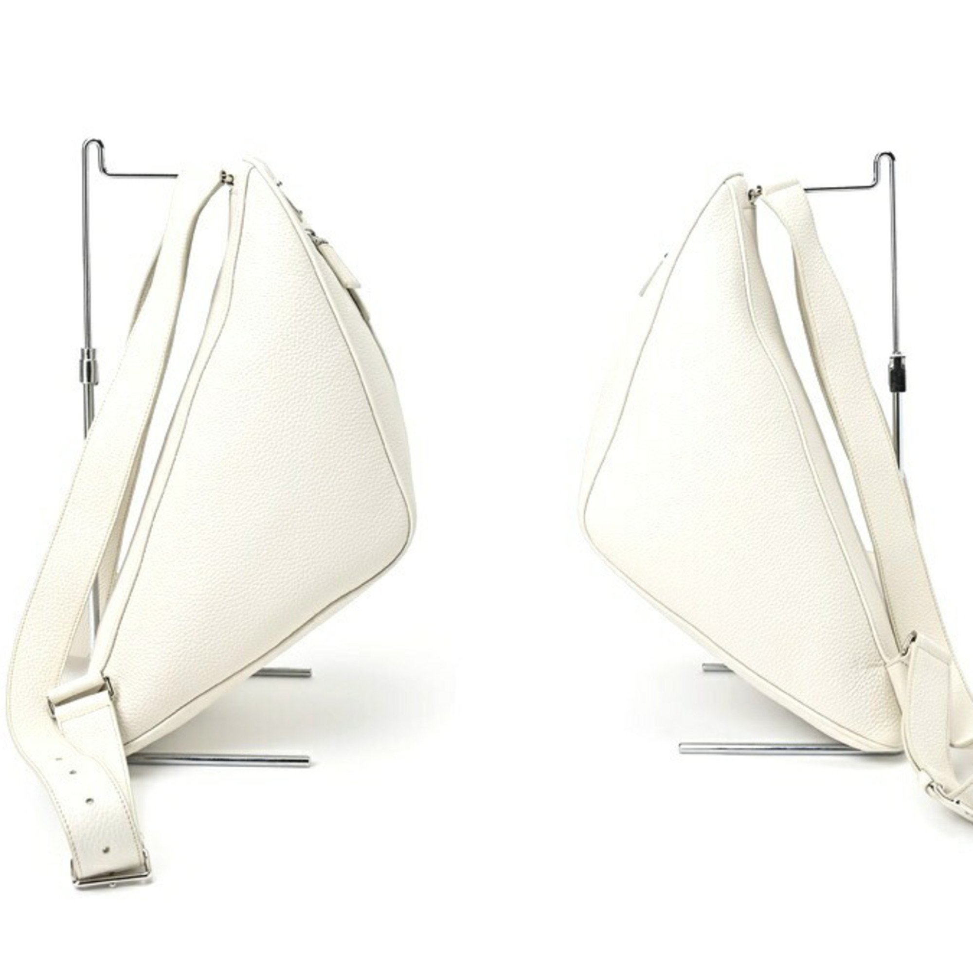 PRADA Vitello Triangle Backpack 2VZ099 Leather White S-155750
