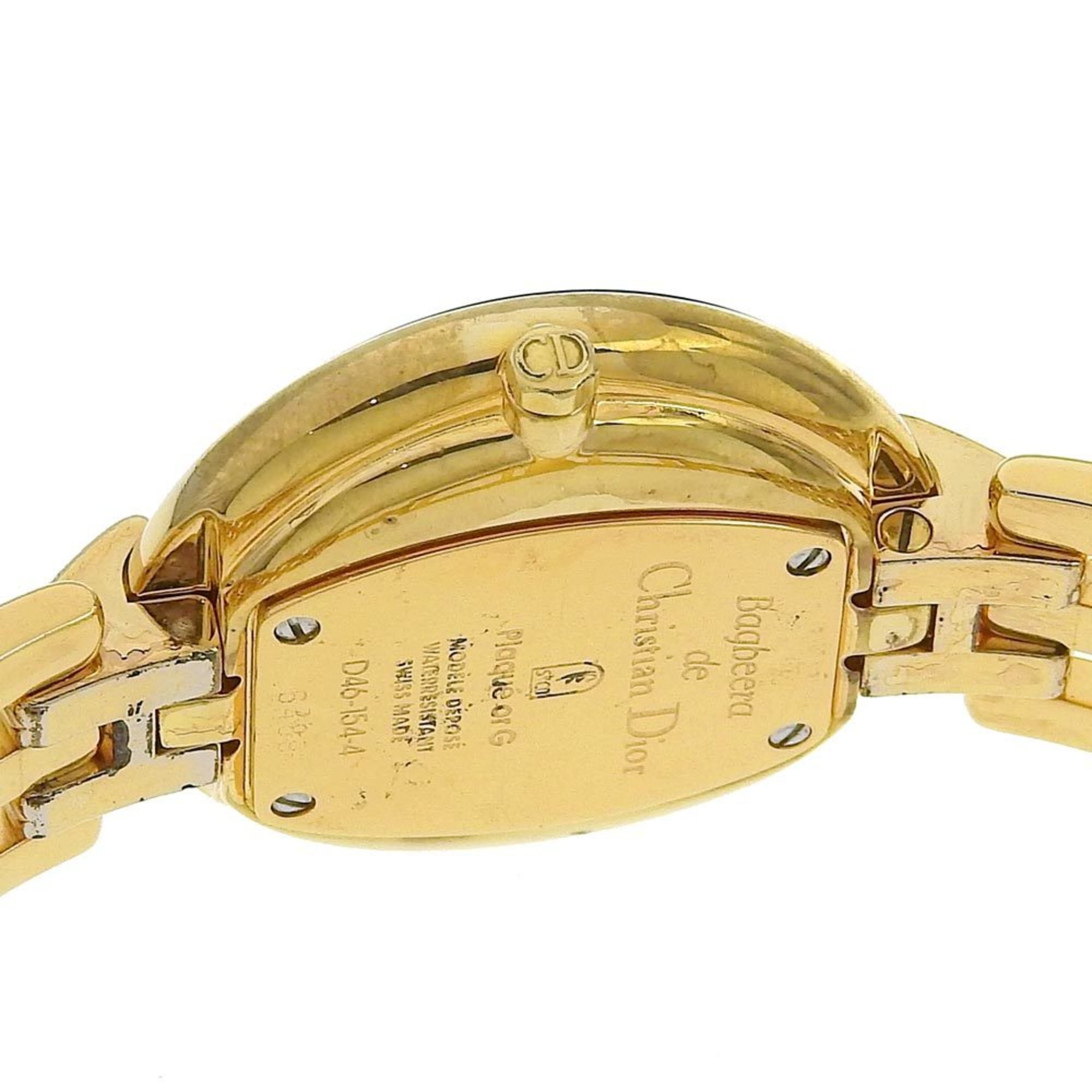 Christian Dior Bagira Watch D46-154-4 Gold Plated x Stainless Steel Quartz Analog Display Black Dial Women's