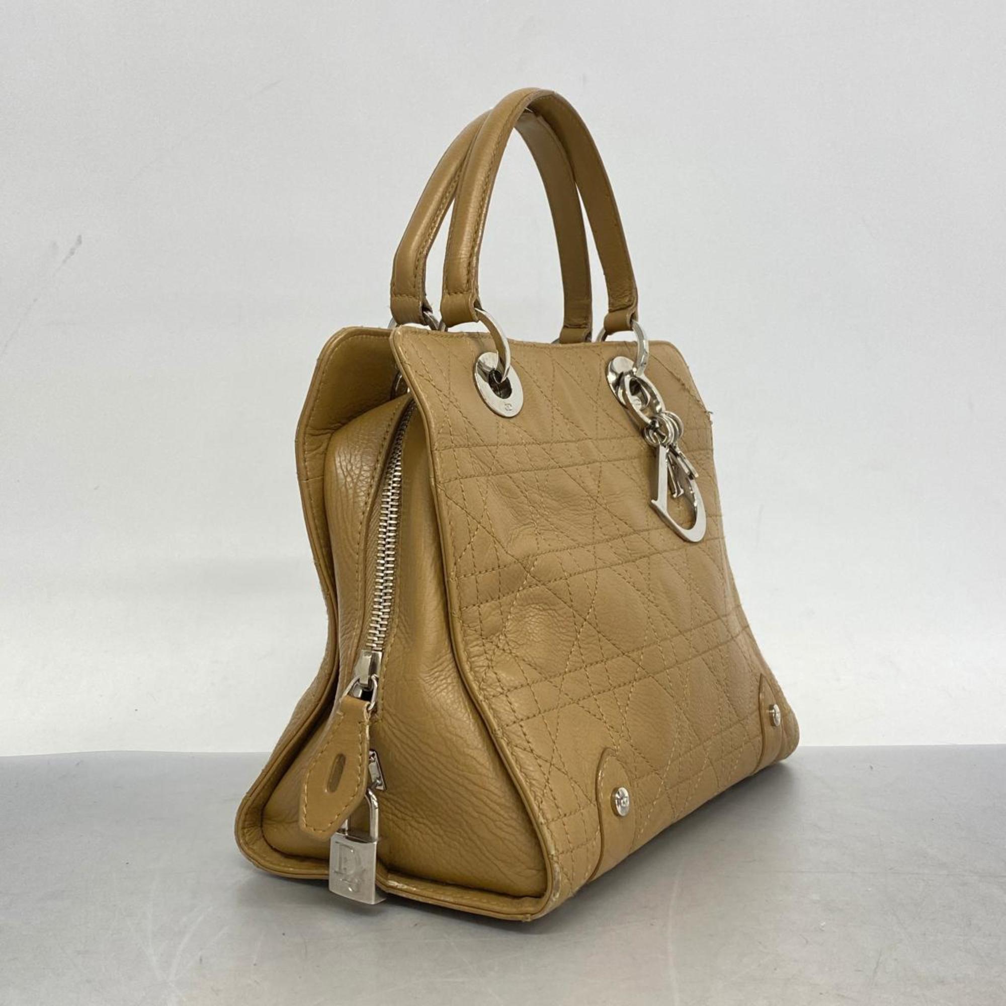 Christian Dior Handbag Cannage Leather Camel Women's