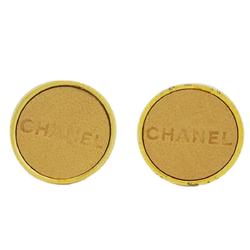 Chanel Earrings Circle GP Plated Leather Gold Beige 00A Women's
