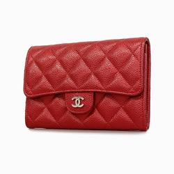 Chanel Wallet Matelasse Caviar Skin Red Women's