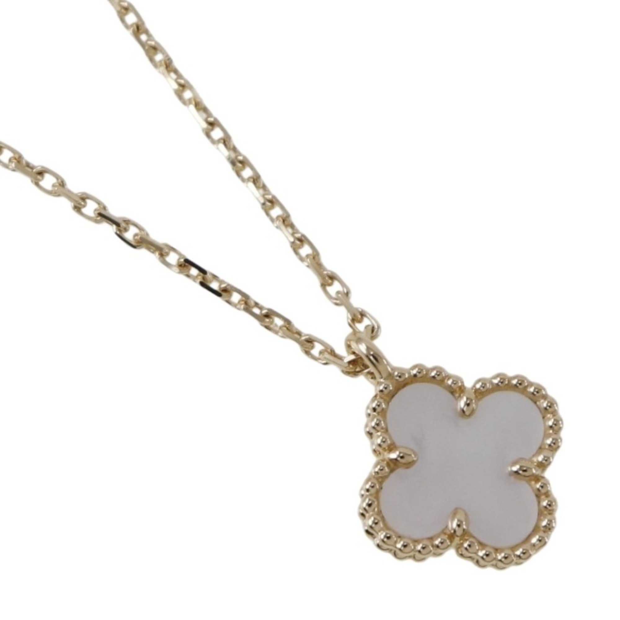 Van Cleef & Arpels Sweet Alhambra Necklace, 18K Yellow Gold x White Shell, Approx. 2.6g, Alhambra, Women's