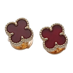 Van Cleef & Arpels Sweet Alhambra Earrings for Women, 750PG, Carnelian, Pink Gold, Polished