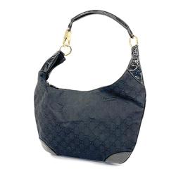 Gucci Shoulder Bag GG Canvas 001 4157 Black Champagne Women's