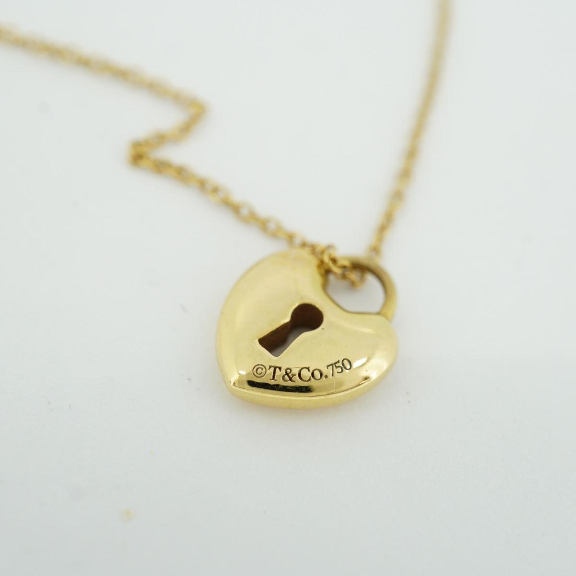 Tiffany Necklace Heart Lock K18YG Yellow Gold Women's