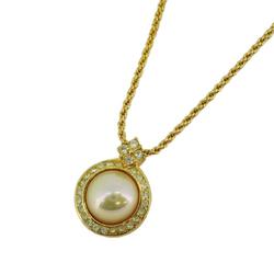 Christian Dior Necklace, Faux Pearl, Rhinestone, GP Plated, Gold, Women's